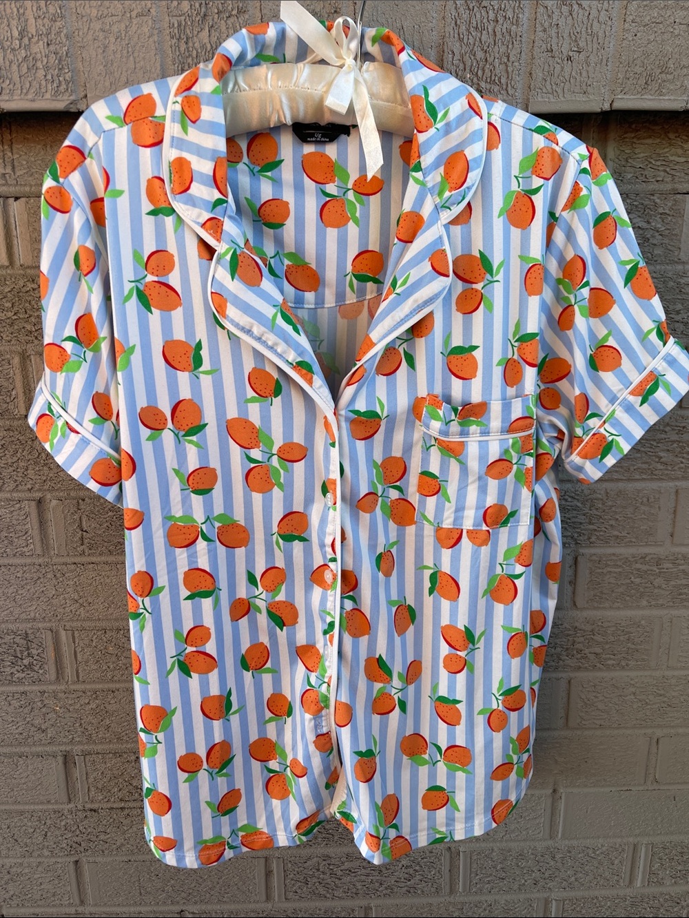 Kate Spade Orange Print Blue and White Striped Pajama Set- size Large - Picture 2 of 6
